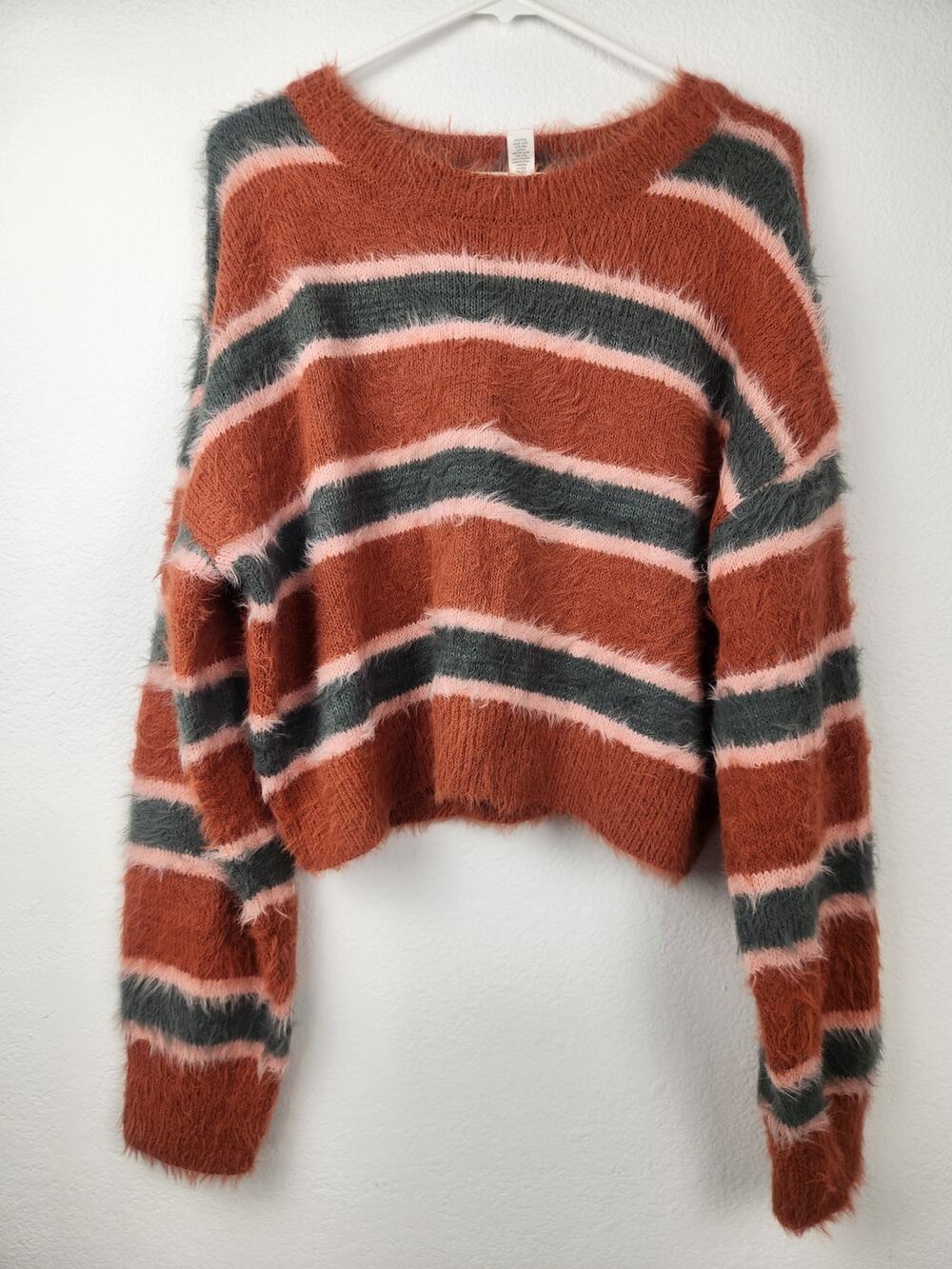Full Tilt Cropped Striped Sweater Size XL Long Sleeve Orange Green